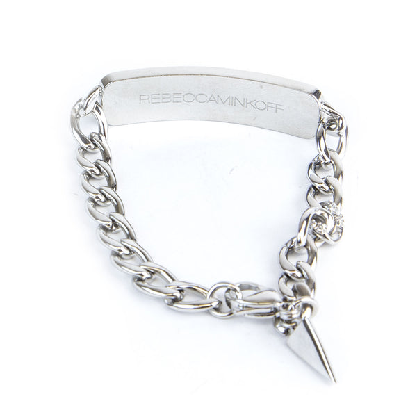 Rebecca Minkoff Emerald/Silver Plate ID Chain Bracelet $128