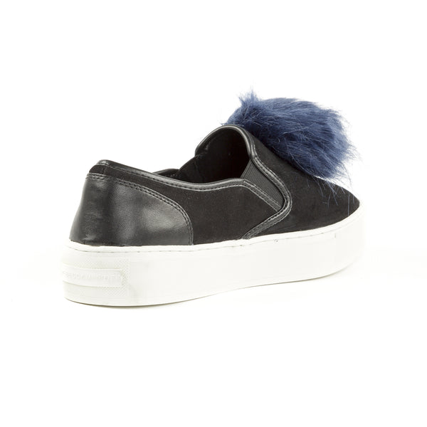 REBECCA MINKOFF Women's Sloane Pom Pom Black Slip-On Sneakers $175 NIB
