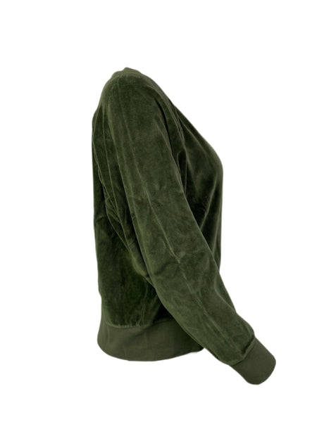 SUZIE KONDI Women's Olive Velour Raglan Top #IAS144 NWT