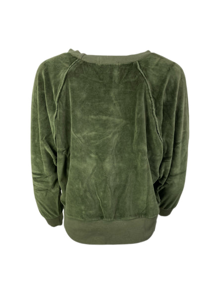 SUZIE KONDI Women's Olive Velour Raglan Top #IAS144 NWT