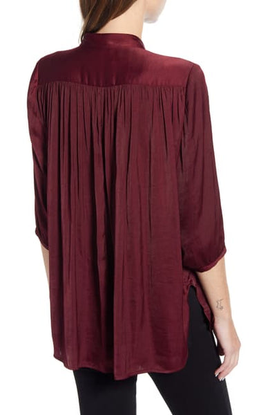Rebecca Minkoff Women's Fleur Mandarin Half Sleeve Blouse, Burgundy, XX-Large