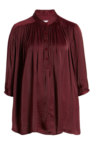 Rebecca Minkoff Women's Fleur Mandarin Half Sleeve Blouse, Burgundy, XX-Large