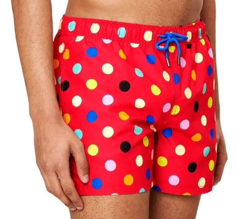 HAPPY SOCKS Men's Red Big Dot Mesh Lining Swimming Shorts NWT