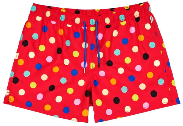 HAPPY SOCKS Men's Red Big Dot Mesh Lining Swimming Shorts NWT