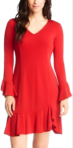 KAREN KANE Women's Red Long Sleeve Short Length Sienna Dress #60158 NWT