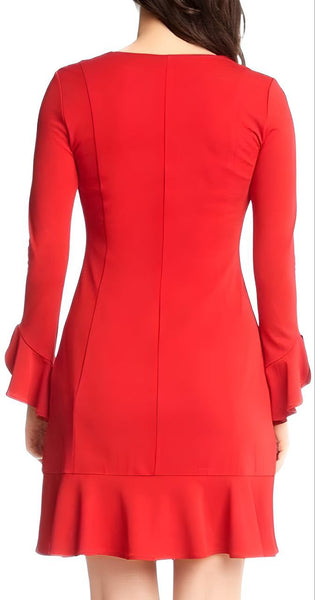 KAREN KANE Women's Red Long Sleeve Short Length Sienna Dress #60158 NWT