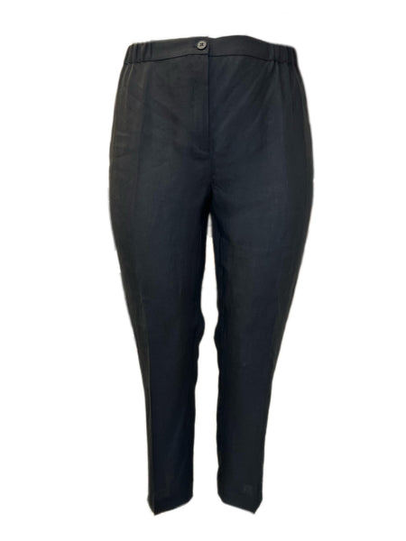 Marina Rinaldi Women's Black Regione Mid Rise Slim Flax Pants NWT