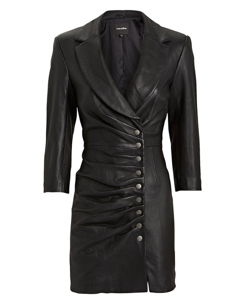 RETROFETE Women's Black Leather Willa Mini Dress $1125 NWT