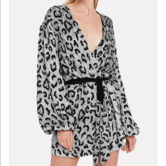 RETROFETE Women's Leopard Sequined Gabrielle Robe Dress $685 NWT