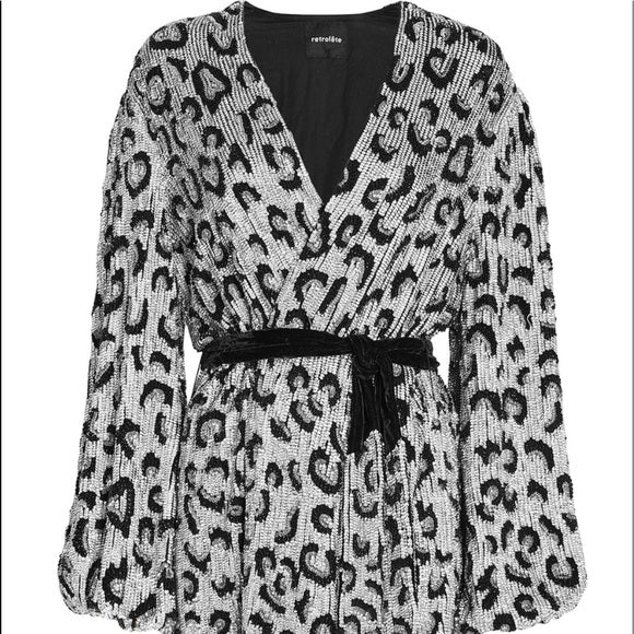 RETROFETE Women's Leopard Sequined Gabrielle Robe Dress $685 NWT