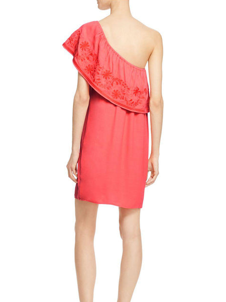 REBECCA MINKOFF Women's Hibiscus Red One-Shoulder Rita Dress $198 NWT