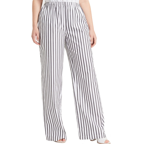 MARINA RINALDI Women's White/Grey Ritratto Striped Pants $295 NWT