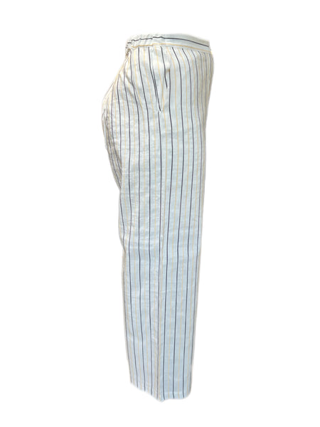 Marina Rinaldi Women's White Riva Striped Mid Rise Straight Pants NWT