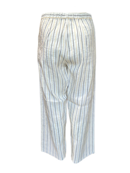 Marina Rinaldi Women's White Riva Striped Mid Rise Straight Pants NWT