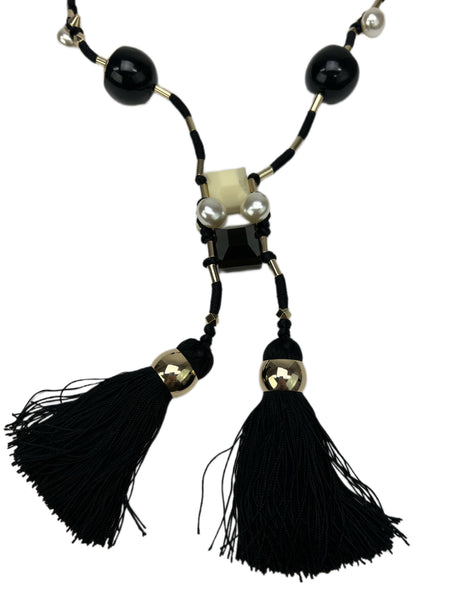 Max Mara Women's Black Rosita Long Tassel Necklace One Size NWT