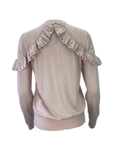 KATE SPADE Women's Rosedew So Foxy Ruffle Studded Wool Sweater NWT