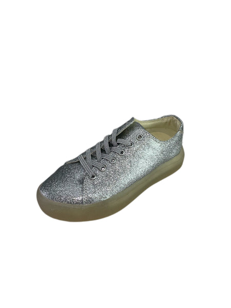 POP SHOES Little Kid's Silver St Laurent Glitter Sneakers SP19LGSK Sz 12 NWB
