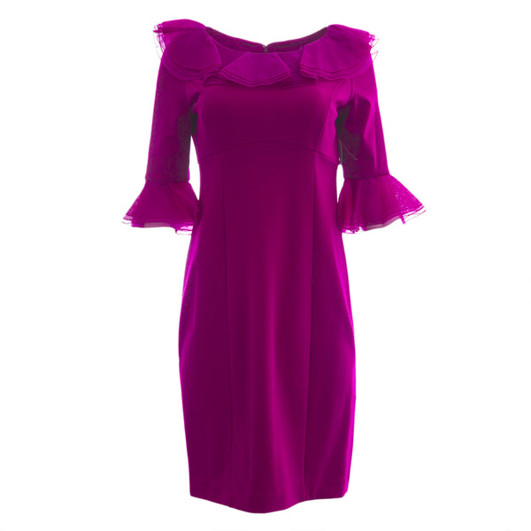 NUE by Shani Women's Ruffled 3/4 Sleeve Sheath Dress S238 $320 NEW