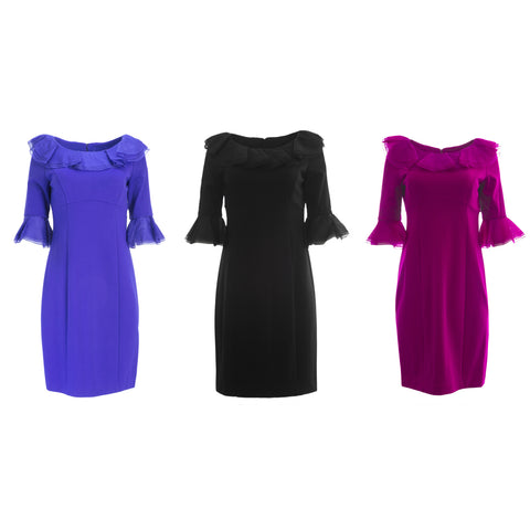 NUE by Shani Women's Ruffled 3/4 Sleeve Sheath Dress S238 $320 NEW