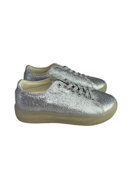 POP SHOES Little Kid's Silver St Laurent Glitter Sneakers SP19LGSK Sz 12 NWB