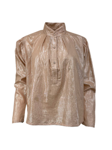 SUZIE KONDI Women's Salmon Lurex Poet's Blouse #1020 $195 NWT