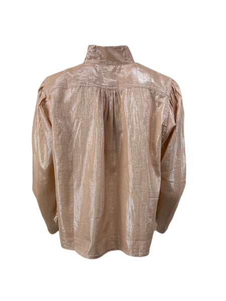 SUZIE KONDI Women's Salmon Lurex Poet's Blouse #1020 NWT