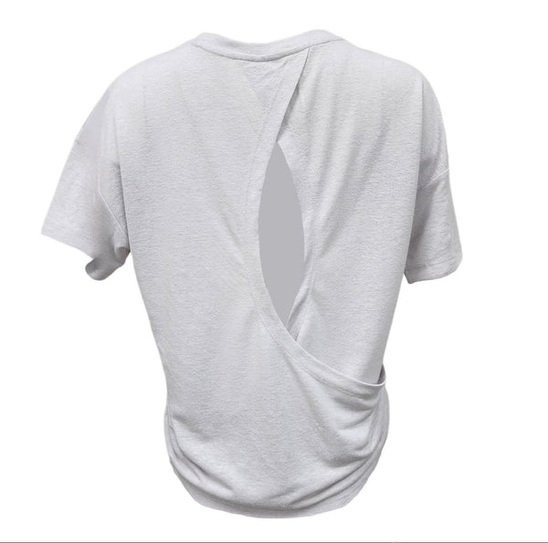 HoodLamb Women's Soft Grey Open Back Wrap Short Sleeve Hemp Top 420 NWT