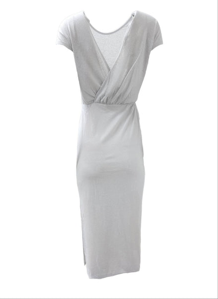 HoodLamb Women's Soft Grey Knit V-Back Maxi Hemp Dress 420 NWT