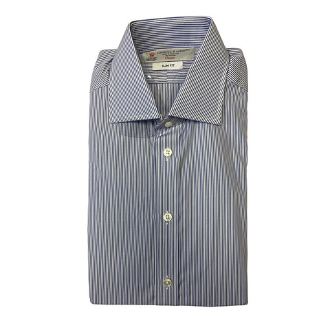 Turnbull & Asser White/Blue Bengal Stripe Slim Fit Button-up Shirt $365 NEW