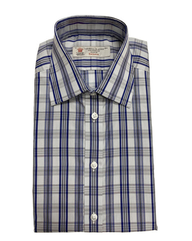 Turnbull & Asser Blue/Navy Poplin Check Classic Fit Button-up Shirt $375 NEW