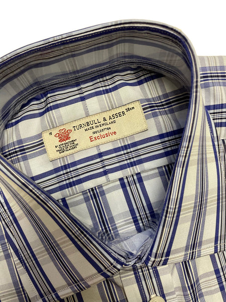 Turnbull & Asser Blue/Navy Poplin Check Classic Fit Button-up Shirt $375 NEW