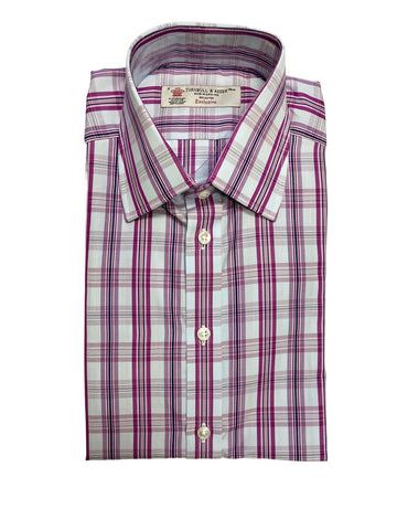 Turnbull & Asser Blue/Purple Poplin Check Classic Fit Button-up Shirt $375 NEW