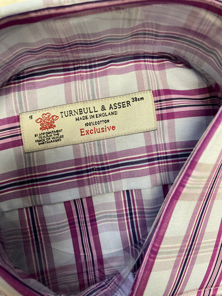 Turnbull & Asser Blue/Purple Poplin Check Classic Fit Button-up Shirt $375 NEW