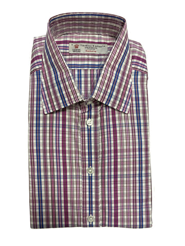 Turnbull & Asser Pink/Burgundy Poplin Check Classic Fit Button-up Shirt $375 NEW