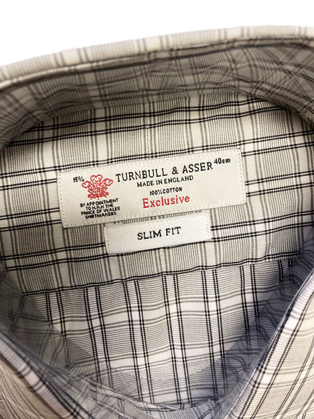 Turnbull & Asser Black/White Poplin Check Slim Fit Button-up Shirt $365 NEW