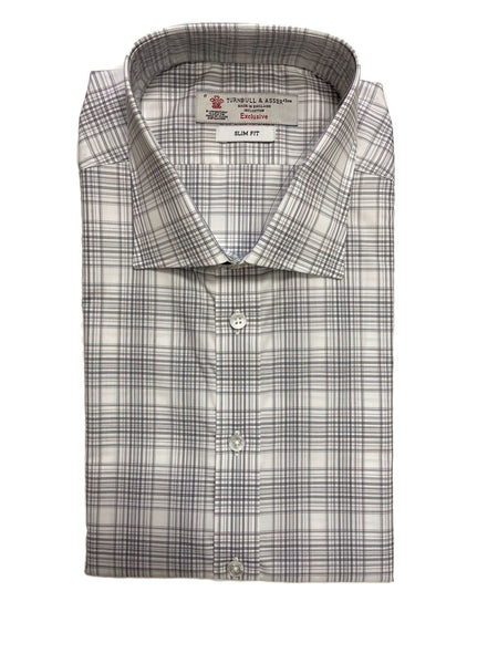 Turnbull & Asser White/Black Zep Check Slim Fit Button-up Shirt $365 NEW