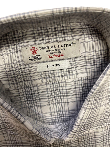 Turnbull & Asser White/Black Zep Check Slim Fit Button-up Shirt $365 NEW