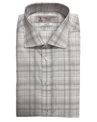 Turnbull & Asser White/Black Thin Zep Check Slim Fit Button-up Shirt $365 NEW