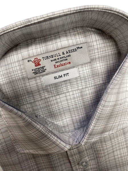 Turnbull & Asser White/Black Thin Zep Check Slim Fit Button-up Shirt $365 NEW