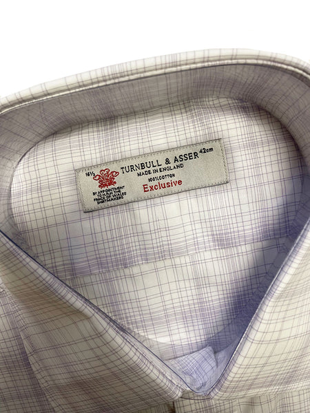Turnbull & Asser White/Lilac Thin Zep Check Classic Fit Button-up Shirt $365 NEW