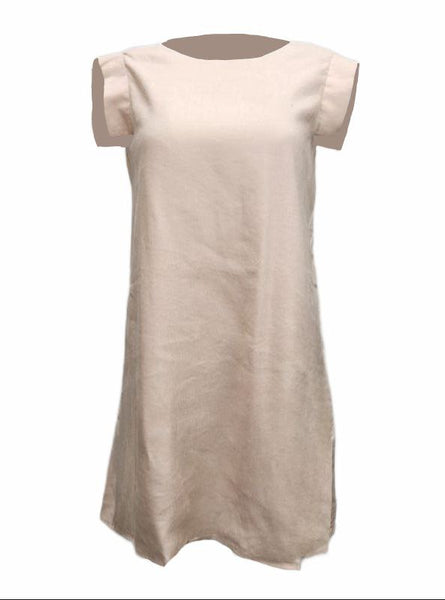 HoodLamb Women's Beige Square Shoulder Hemp Dress 420 NWT