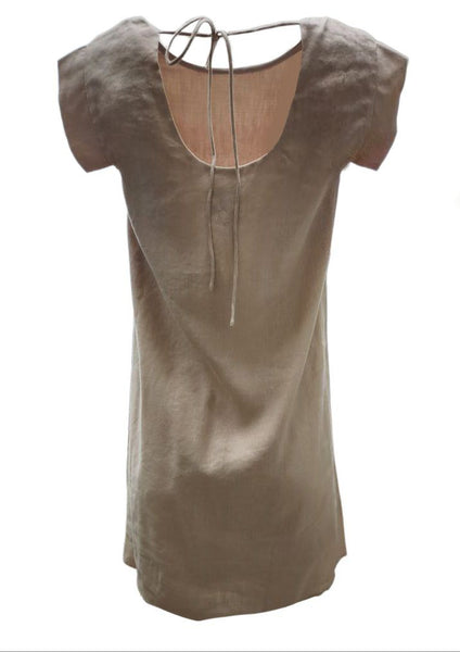 HoodLamb Women's Beige Square Shoulder Hemp Dress 420 NWT