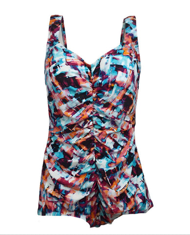 MAXINE OF HOLLYWOOD Women's Multicoloured Center Shirr Swimsuit #MM7FT20 18 NWT