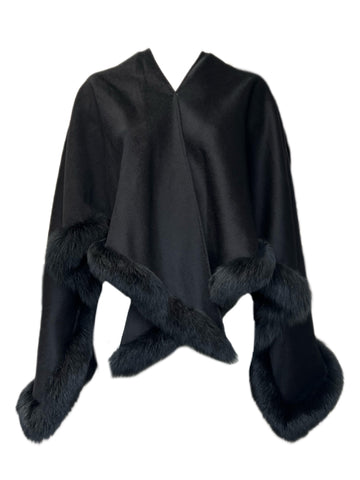 Marina Rinaldi Women's Black Saba Fox Fur Poncho One Size NWT