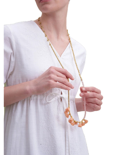 ROBERTA ROLLER RABBIT Women's Coral Samten Beaded Tassel Necklace $55 NEW