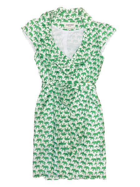 ELIZABETH MCKAY Women's White Green Elephant Scotland Dress $275 NEW