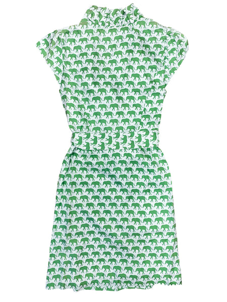 ELIZABETH MCKAY Women's White Green Elephant Scotland Dress $275 NEW