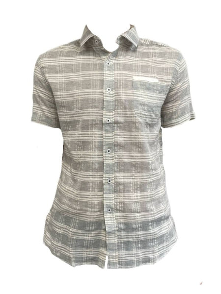 Impatient Wolves Men's Sea Stripe Grey Short Sleeve Shirt Size M NWT