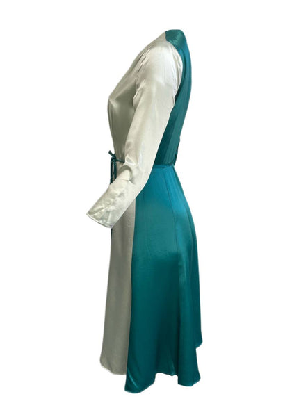 CALLIPYGIAN Women's Teal Seafoam Colorblock Wrap Dress Size 6 NWT