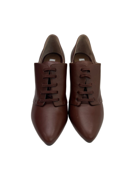 Max Mara Women's Brown  Selina Leather Lace Up Heeled Oxfords NWB